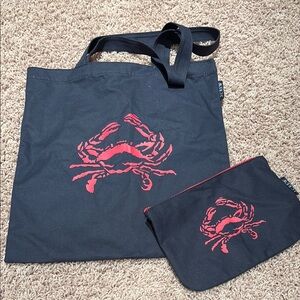 Navy Crab Tote and Pouch Set